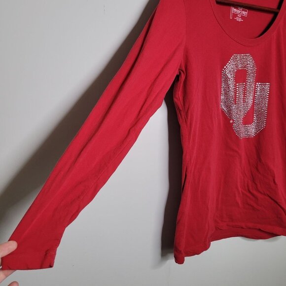 Emerson Street OU Rhinestone Crimson Red long sleeve womens size Small - Picture 2 of 8